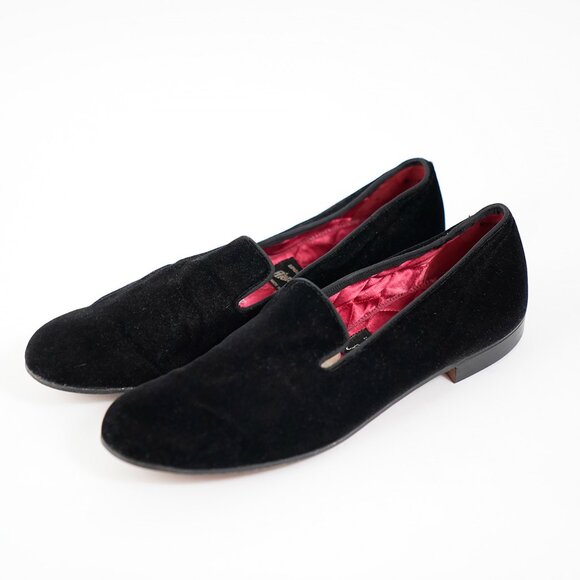 Vintage Alan McAfee Black Velvet Slip On Loafers, Made in England, Size 10 - Picture 1 of 11